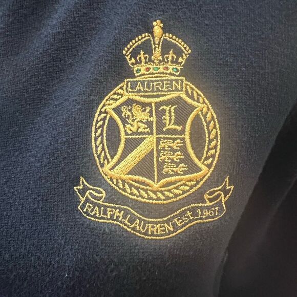 VINTAGE LAUREN RALPH LAUREN PURPLE  BLACK FULL ZIP SWEATER GOLD CREST Sz M - Picture 3 of 10